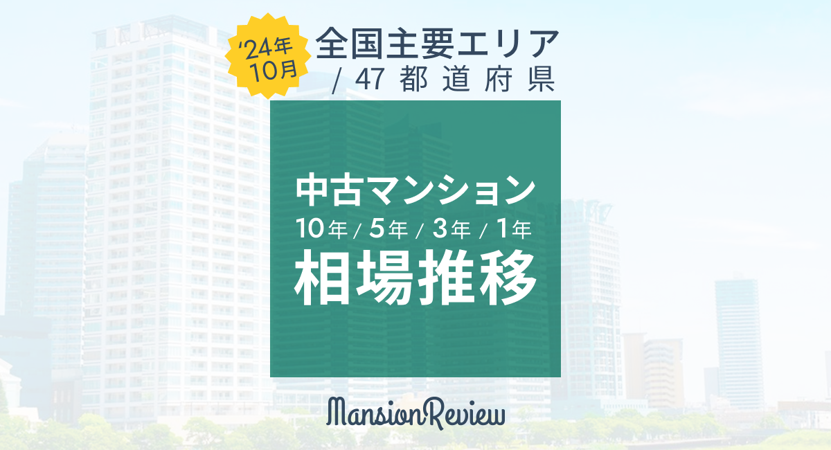 「マンションレビュー」2024年10月 全国中古マンション相場推移を発表<br><small>都道府県別の騰落率ランキングでは、10年前・5年前・3年前・前年の全てで「東京都」が全国1位。<br>エリア単位の前年比較では、「都心5区」と「城東」エリアが２桁伸長。</small>